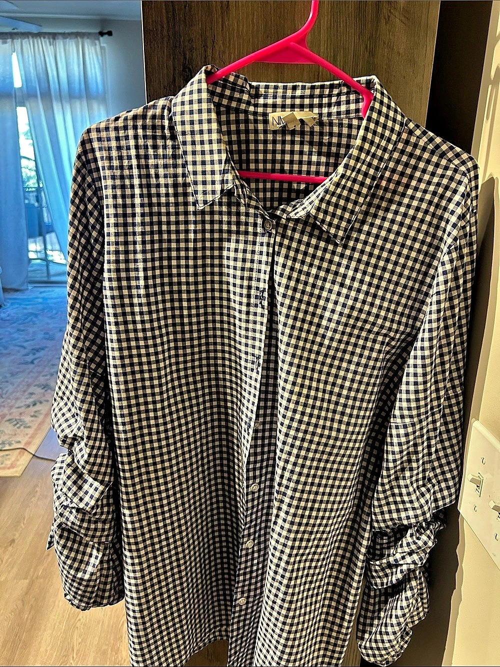 NM NEIMAN MARCUS Gingham Button Down Blue & White XL Like New